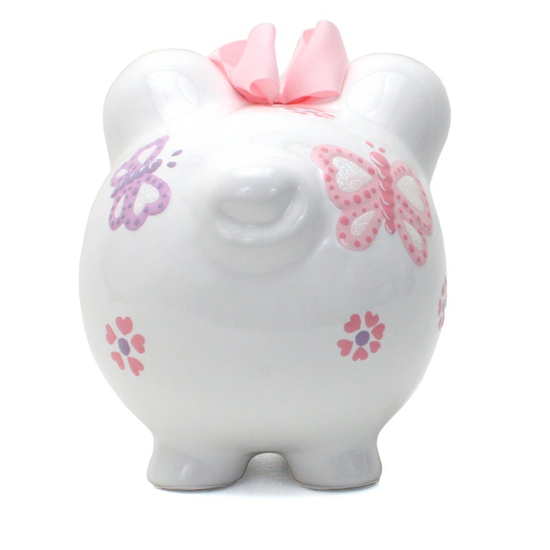 Child to Cherish Ceramic Piggy Bank for Girls, Butterfly - Image 2